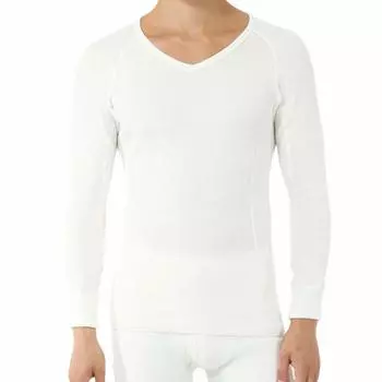 Honpo Thermal Warm Inner Shirt Long Sleeve Shirt [Hidamari] [Мужское] нижнее белье, McKinley, V-образный вырез (M, Белый с оттенком) [MCN931-OWH]