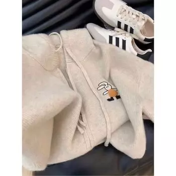 Hooded Best Selling Gray with Zipper Knitting Cardigan Sweatshirt Image color S