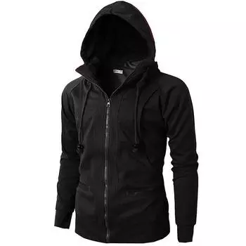 Hooded Coat Mens Plain Slim Fit Hoodie Jacket Zip Up Overcoat Sweatshirt Outwear L