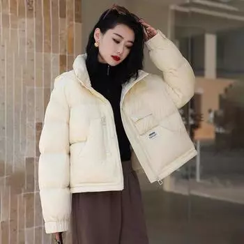 Hooded down bread clothes women s 2024 winter fashion design sense pockets thickened warm white duck down casual jacket S розовый