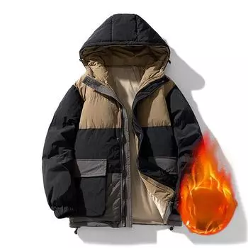 Hooded Down Cotton Clothes Men s Jacket Winter New Trendy Brand Loose Cotton Clothes Jacket Men s Thickened Warm Bread Clothes S темно-коричневого