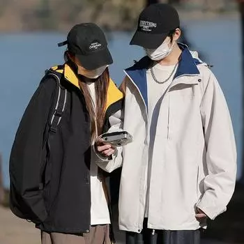Куртка с капюшоном для мужчин Весна и Осень Новые Куртки для пар для спорта и отдыха на открытом воздухе Модная Ветрозащитная Свободная Куртка для мужчин M