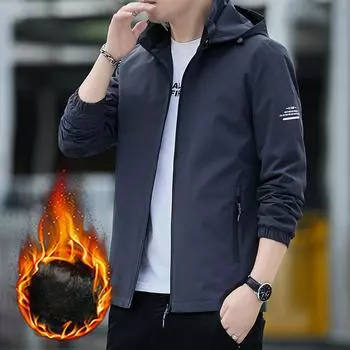 Hooded Jacket Men s Autumn and Winter Korean Version Trend Velvet Casual Jacket Tooling Youth Men s Clothing M