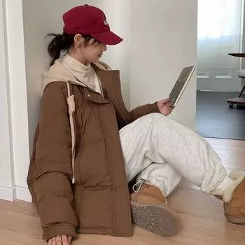 Hooded little college down jacket women s short 2024 winter fashion twist rope warm white duck down bread jacket S