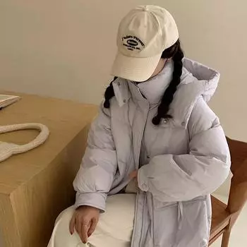 Hooded long down jacket women s 2024 winter new fashion thickened warm over the knee small jacket tide S розовый