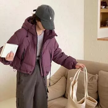 Hooded small down jacket women s 2024 winter fashion short design sense zipper thickened white duck down bread jacket S