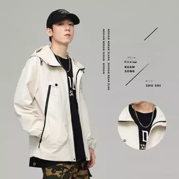 Куртка с капюшоном и воротником-стойкой для мужчин и женщин в одном стиле, модная студенческая куртка в корейском стиле, рабочая одежда, повседневная ветровка, топ M