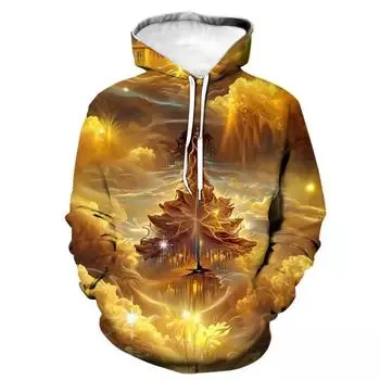 Hooded Sweater Autumn New Golden Light Stacking Series Pattern 3D Printing Hoodie Foreign Trendy Men s Jumper Hip Hop Loose S