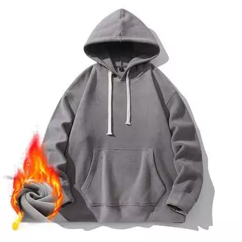 Свитер с капюшоном, мужская утепленная рубашка из австрийского бархата, однотонный повседневный топ на осень и зиму M