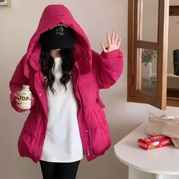 Hooded white duck down jacket women s 2024 winter new waist and thin warm jacket S