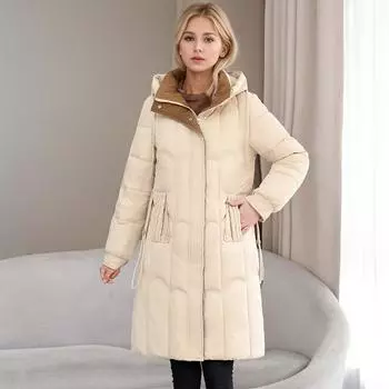 Hooded Winter Down Cotton Clothes Women s Medium and Long Fashion Bread Clothes Cotton Clothes Thickened Warm Jacket L