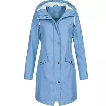 Hooded Womens Windbreaker Jacket Ladies Outdoor Mountaineering Coat Long Blue,3XL