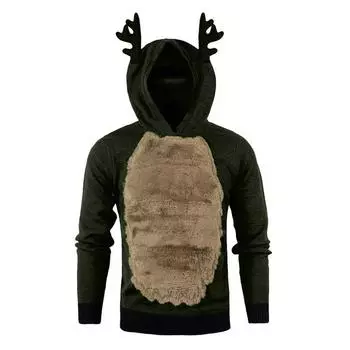 Hoodie Christmasxmas Mens Jumper Rudolph Reindeer Fluffy Mens Sweater Hoodie Tag 3XL=US XL