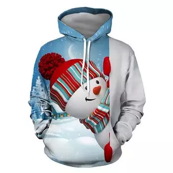 Hoodie Men Xmas Christmas Snowman Print Sweatshirt Long Sleeves Top Blouse Shirt M