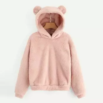 Hoodie Women Fleece Coats Winter Warm Bear Ear Pullover Jackets Outwear Hooded XL