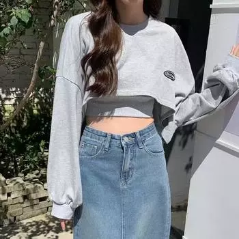 Толстовки женские асимметричные с длинным рукавом топ из 2 частей повседневные однотонные свободные ленивые толстовки XXL розовый