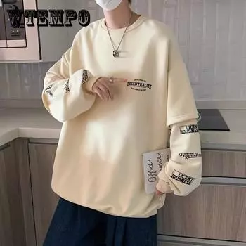 Hoodless Sweater Men S Spring And Autumn Vacation Two Long Sleeved Tops Loose Ins Design Antique Vintage M белый
