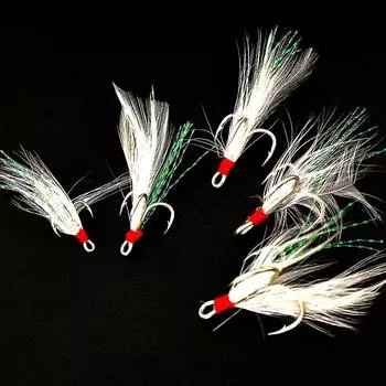 Hook High Strength Hook Fishing Treble Hooks Feathers Treble Hook Three Fish Hook Three Claw Hook white-8