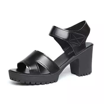 Hook & Loop Модные женские босоножки на высоком каблуке, однотонные летние женские повседневные босоножки на платформе, классные базовые женские босоножки 5 чёрный