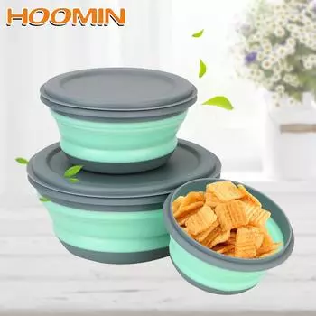 HOOMIN Портативные наборы мисок с крышкой 3 шт./комплект складная салатница складной ланч-бокс складная миска силиконовый пищевой контейнер красный