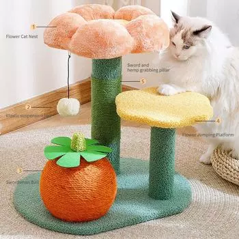 HOOPET Flower Cat Tree Многоуровневая башня для кошек с когтеточками из сизаля Домашние кошки Столб для кошек в кондоминиуме Туннель для кошек