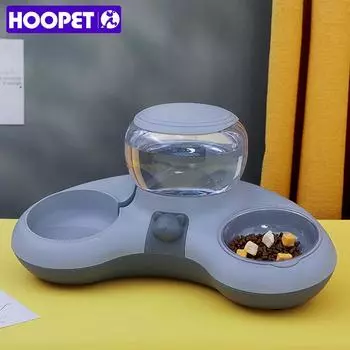 HOOPET New Style Cat Автоматическая миска для питья и кормления кошек, противоопрокидывающаяся, нескользящая миска для кошек и собак, держатель для кошачьего корма, миска для плюшевых собак 1.4L серый