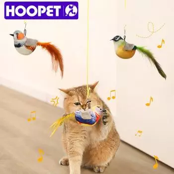 HOOPET Simulation Bird Interactive Funny Cat Stick Toy Furry Feather Bird Sucker Cat Stick Toy Kitten Playing Pet Accessories серый