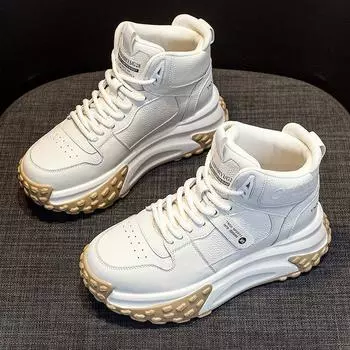 Hopus Новые женские ботинки, теплая плюшевая повседневная обувь в корейском стиле для женщин, модные женские кожаные ботинки на платформе с высоким берцем