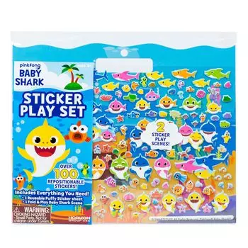 Horizon Group USA Baby Shark Sticker Reusable Fluffy Stickers 1 Foldable Play Multicolor Playset, 100+ & Scene,