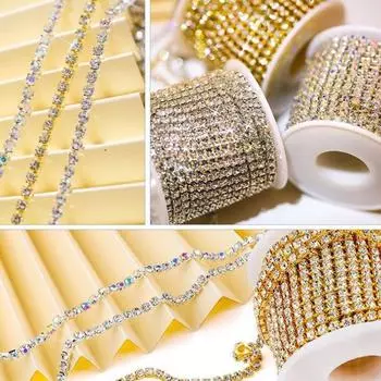 Хорошая прозрачная блестящая цепочка со стразами, хрустальное стекло, стразы, сделай сам, декоративная отделка, лента 10 м Silver/2mm чёрный