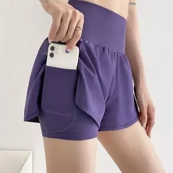 Хорошее качество, быстросохнущие дышащие тонкие спортивные шорты с защитой от воздействия, высокая талия, бег, йога S фиолетовый