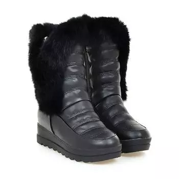 Хорошего качества зимние сапоги женские теплые туфли на платформе высокие каблуки 2019 черные серые женские зимние сапоги с натуральным мехом большого размера 88 3 чёрный