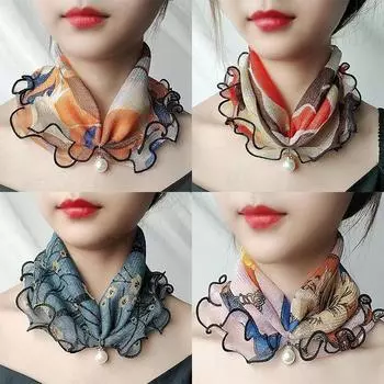 Хорошие элегантные галстуки для шеи, универсальные подвески с принтом, милые темпераментные жемчужины, женские шелковые шарфы с забавными ушками и квадратным краем 9