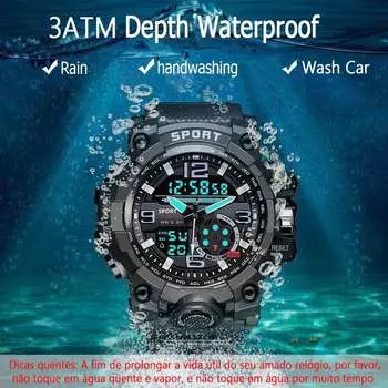 Хорошие мужские часы Мужские часы многофункциональные военные с двойным дисплеем светящиеся водонепроницаемые спортивные Relogio синий