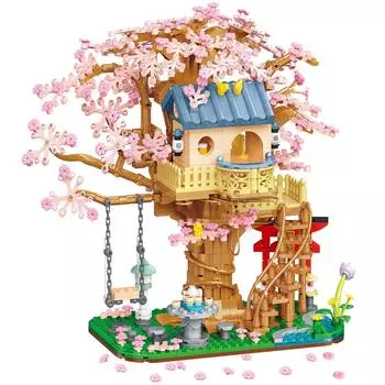 Хороший! Идеи 2 в 1 Мини-романтический домик на дереве с цветущей вишней Строительные наборы для девочек Блоки Цветок вишни для взрослых Подарки на день рождения