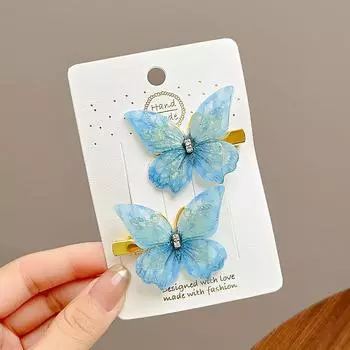 Horquilla de mariposa de Color degradado dulce, pinza para el pelo de gasa bonita, pasadores de Princesa