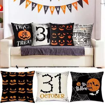 Horror Hey Boo Halloween Throw Pillow Covers Pink Spooky Linen Couch Pillowcase Cute Ghost 45*45cm Cushion Cover for Sofa Couch