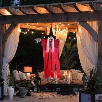 Horror Witch Hanging Decoration Reusable Folding Halloween Ghost Decor with Adjustable Hat and Hands Multi-purpose чёрный