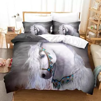 Horse Bedding Set Single Twin Full Queen King Men/women Size Bed Set Aldult Kid Bedroom Duvetcover Sets 3D Anime 041 EU single(135x200cm)