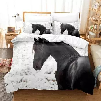 Horse Bedding Set Single Twin Full Queen King Men/women Size Bed Set Aldult Kid Bedroom Duvetcover Sets 3D Anime Set&Eu Twin 135x200cm