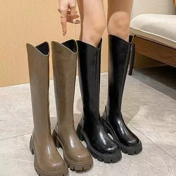 Horse Boots Female Ins Pointed Pink Skinny Boots 2024 Winter New Patent Leather Thick with Fashion High Heel Short Boots 35 коричневый