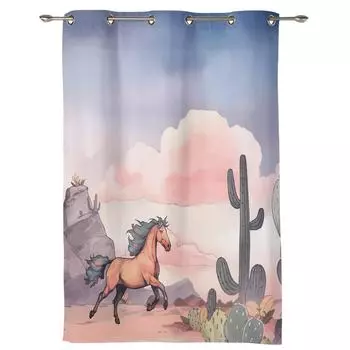 Horse Cactus Clouds Curtains for Bedroom Living Room Window Curtain Treatments Blinds Kitchen Home Decor Drapes 135W x 60H(cm) x1