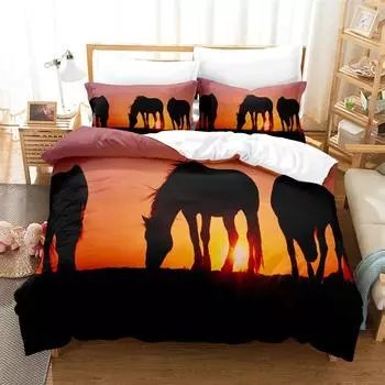 Horse eating grass 3D Digital Bedding Set,Duvet Cover Pillowcase,Popular Style 23 pcs.(No padding No sheet) queen bedding set US King 264x228cm
