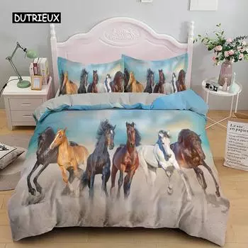 Horses Printed Duvet Cover Set Twin Full Queen King Bedding Comforter Bedspread Soft Microfiber Quilt Cover for Kids Boys Teens EU single(135x200cm)