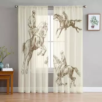 Horses Tulle Curtains For Living Room Sheer Curtain Bedroom Veil Organza Decorative Window Treatments 135W x 114H(cm)
