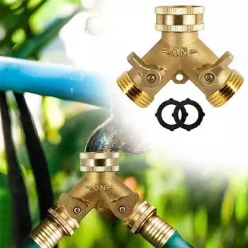 Hose Splitter Brass 2 Way Garden Hose Connector 3/4 Thread Y Shape Hose Spigot Adapter Water Hose Splitter