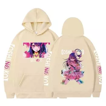 Hoshino Ai Графический принт с капюшоном Аниме Oshi No Ko Одежда для мужчин и женщин Толстовки большого размера Классическая толстовка Harajuku Уличная одежда XS чёрный