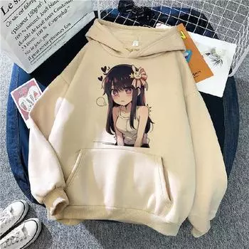 Hoshino Ai Печатный капюшон с аниме Oshi No Ko Clohting Мужская и женская классическая толстовка с капюшоном Oversize Streetwear Harajuku Мужская толстовка XS бежевый