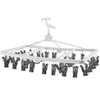 HOSUR Угол для сушки одежды Вешалка для одежды с 32 прищепками Серая сушилка, прищепки, многофункциональное хранение, складная, экономящая место, серый