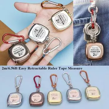 Hot 1pc 2m/6.56ft Easy Retractable Ruler Tape Measure Mini Portable Pull Ruler Keychain 3 Colors